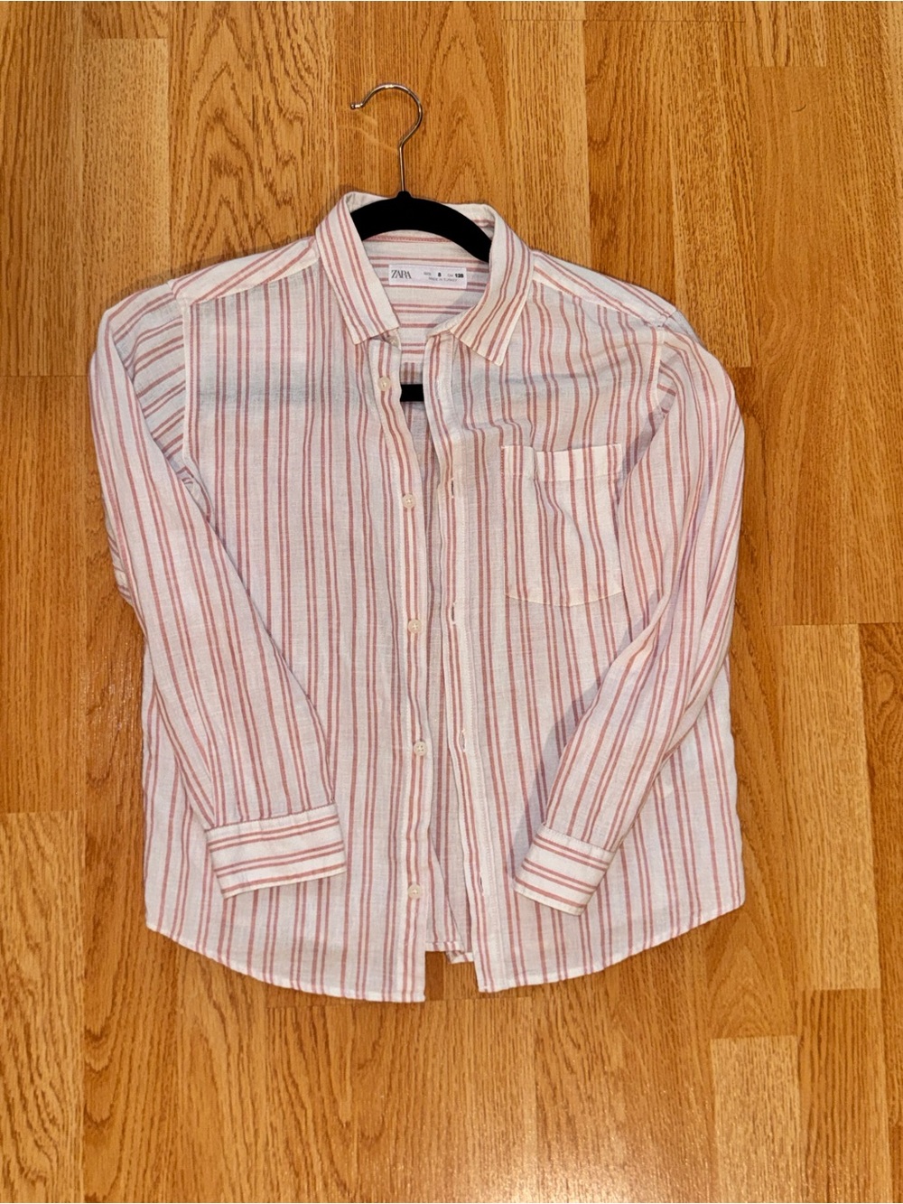 Zara Girls White Linen Lightweight Button-Down with Red Stripes- worn once! Sz 8